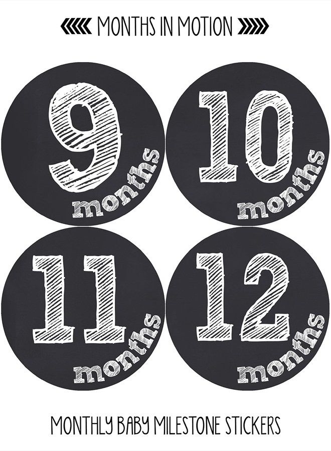 Months In Motion Gender Neutral Baby Month Stickers - Monthly Milestone Sticker for Boy or Girl - Infant Photo Prop for First Year - Shower Gift - Newborn Keepsakes - Unisex- Chalkboard - Image 4