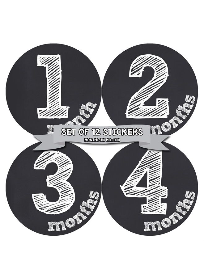 Months In Motion Gender Neutral Baby Month Stickers - Monthly Milestone Sticker for Boy or Girl - Infant Photo Prop for First Year - Shower Gift - Newborn Keepsakes - Unisex- Chalkboard - Image 1