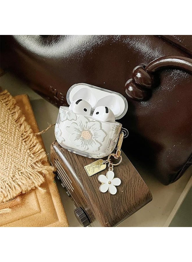 Compatible Protective Case Cover with AirPods 4, Floral Design with Keychain, Soft TPU Protective Shockproof Case for AirPod 4 for Girls Women - Clear - Image 3