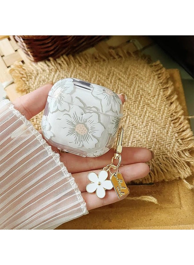 Compatible Protective Case Cover with AirPods 4, Floral Design with Keychain, Soft TPU Protective Shockproof Case for AirPod 4 for Girls Women - Clear - Image 2