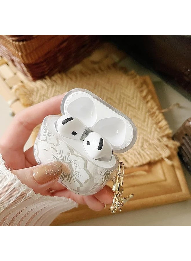 Compatible Protective Case Cover with AirPods 4, Floral Design with Keychain, Soft TPU Protective Shockproof Case for AirPod 4 for Girls Women - Clear - Image 5