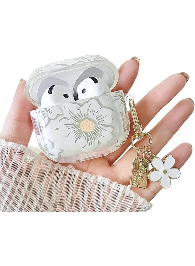 Compatible Protective Case Cover with AirPods 4, Floral Design with Keychain, Soft TPU Protective Shockproof Case for AirPod 4 for Girls Women - Clear - Image 1