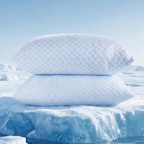 Favocama Cooling Pillow for Sleeping, Shredded Memory Foam Pillows Queen Size Set of 2, Double Sided Cooling Bed Pillows for Hot Sleepers, Side Back and Stomach Sleepers - Image 1