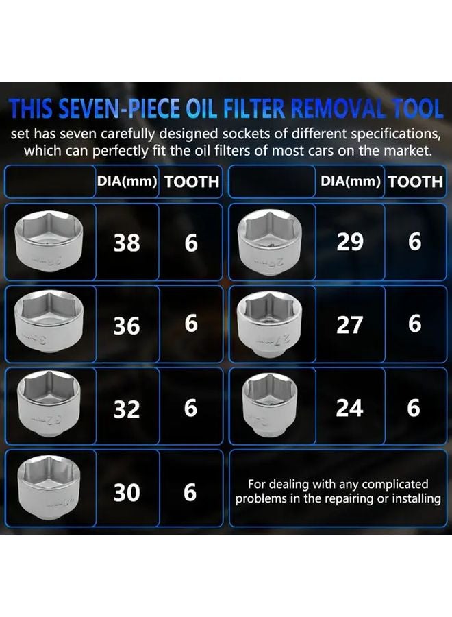 7 Pcs Universal Car Oil Filter Socket Wrench Set With Protective Case 24mm To 38mm - Image 5