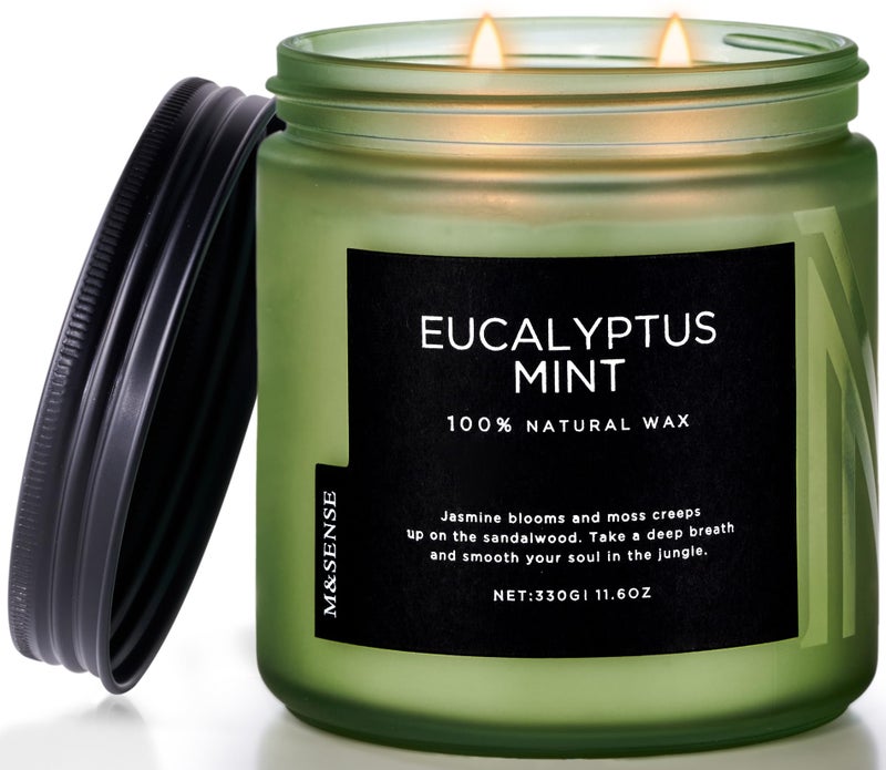 MSENSE Eucalyptus  Mint Soy Candles for Home Scented 116oz 70 Hour Burn Aromatherapy Candle Gift for Stress Relief Meditation Yoga Relaxing SPA Reusable Jar for Men and Women