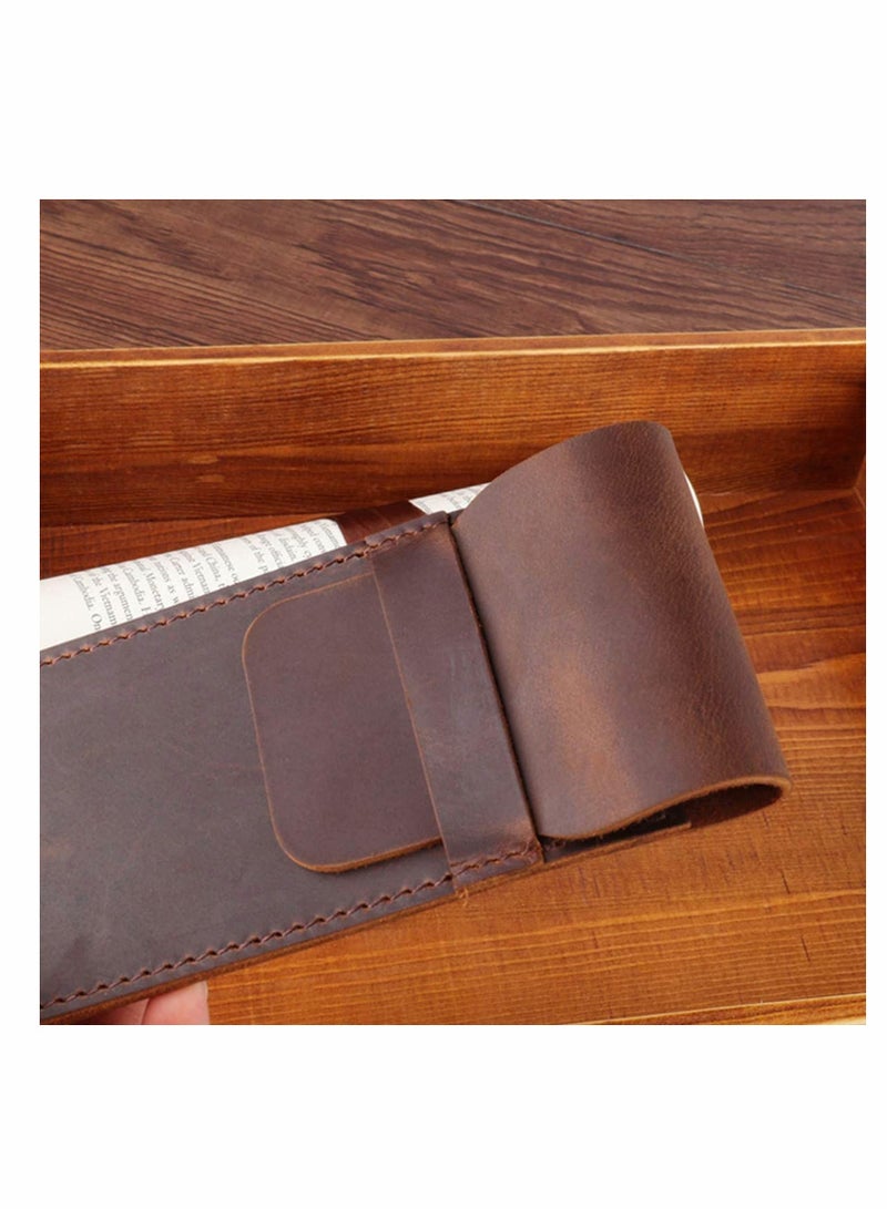 Generic Handmade Genuine Leather Pen Case for Fountain Pens Multi Pouch Protective Sleeve Cover 2 Pack Brown - Image 5