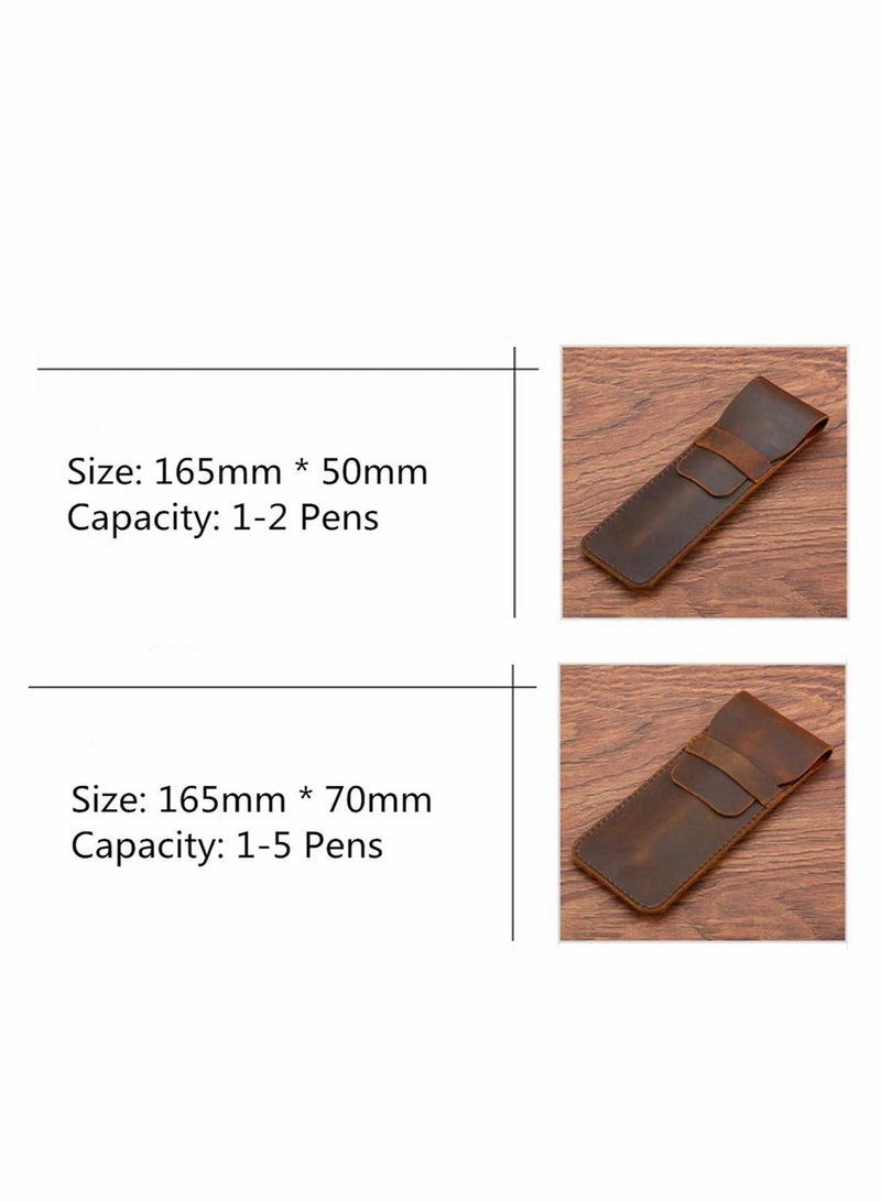 Generic Handmade Genuine Leather Pen Case for Fountain Pens Multi Pouch Protective Sleeve Cover 2 Pack Brown - Image 4