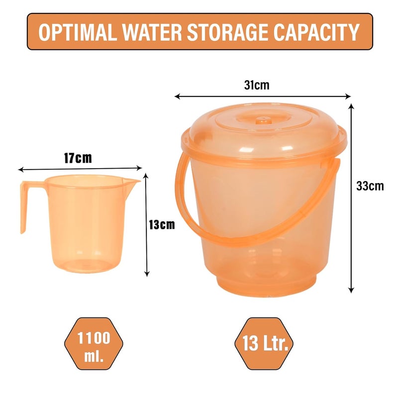 Urbane Home Urbane Home Set of 6 Bathroom Combo Set 3 Piece Bucket13 L 3 Piece Mug1100 ml Bathing Set Bathroom Combo Set Modern Bathroom Accessories Set Transparent Orange  - Image 3