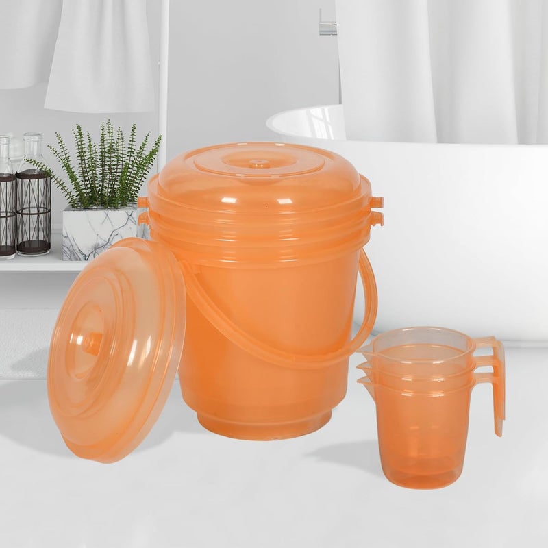 Urbane Home Urbane Home Set of 6 Bathroom Combo Set 3 Piece Bucket13 L 3 Piece Mug1100 ml Bathing Set Bathroom Combo Set Modern Bathroom Accessories Set Transparent Orange  - Image 1