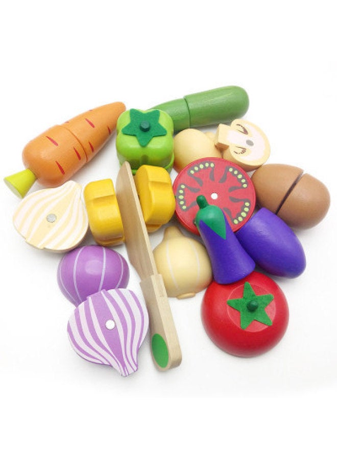 Wooden Children's Educational Early Education Play House Toy Simulation Fruit Cutting And Watching Vegetables Cutting And Playing House Kitchen-Color:Velcro Vegetable A  - Image 4