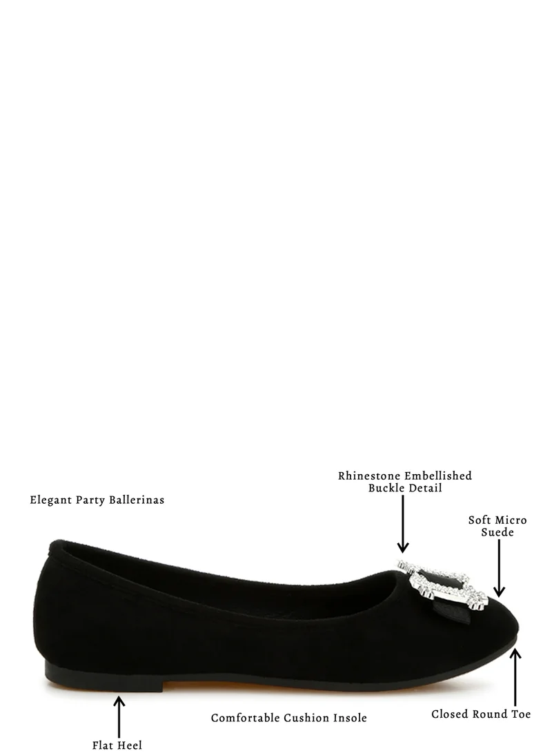 London Rag Rhinestone Buckle Detail Ballerinas in Black
