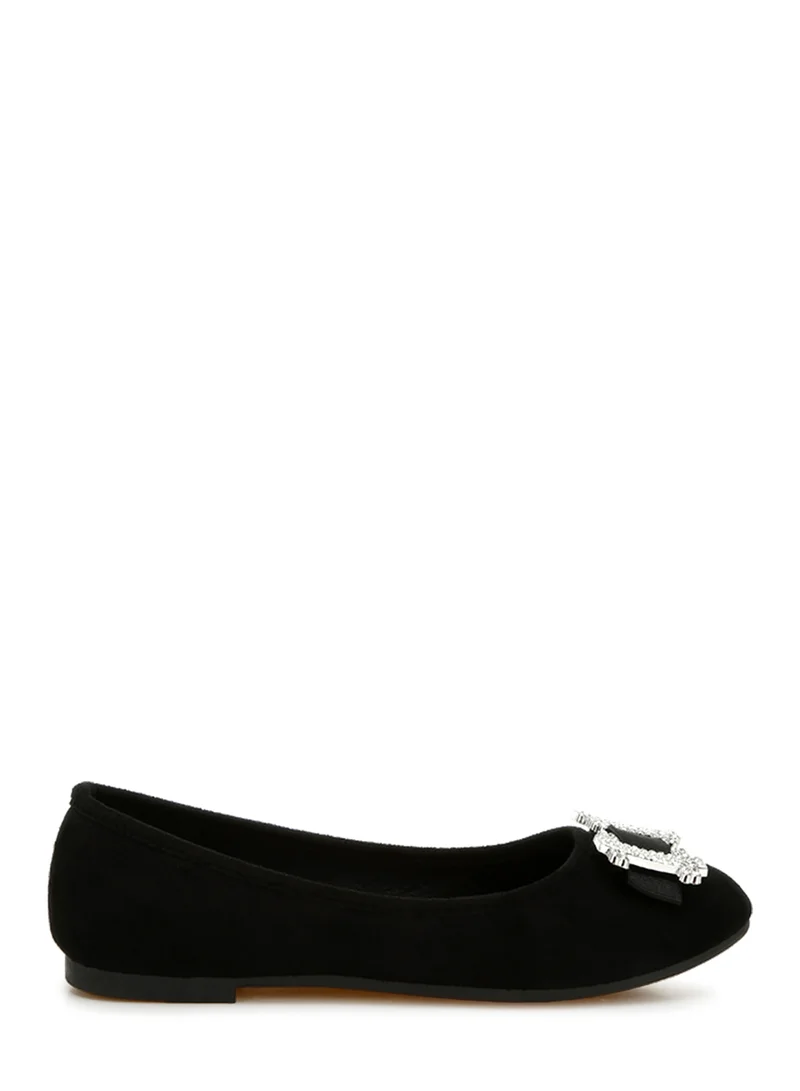 London Rag Rhinestone Buckle Detail Ballerinas in Black