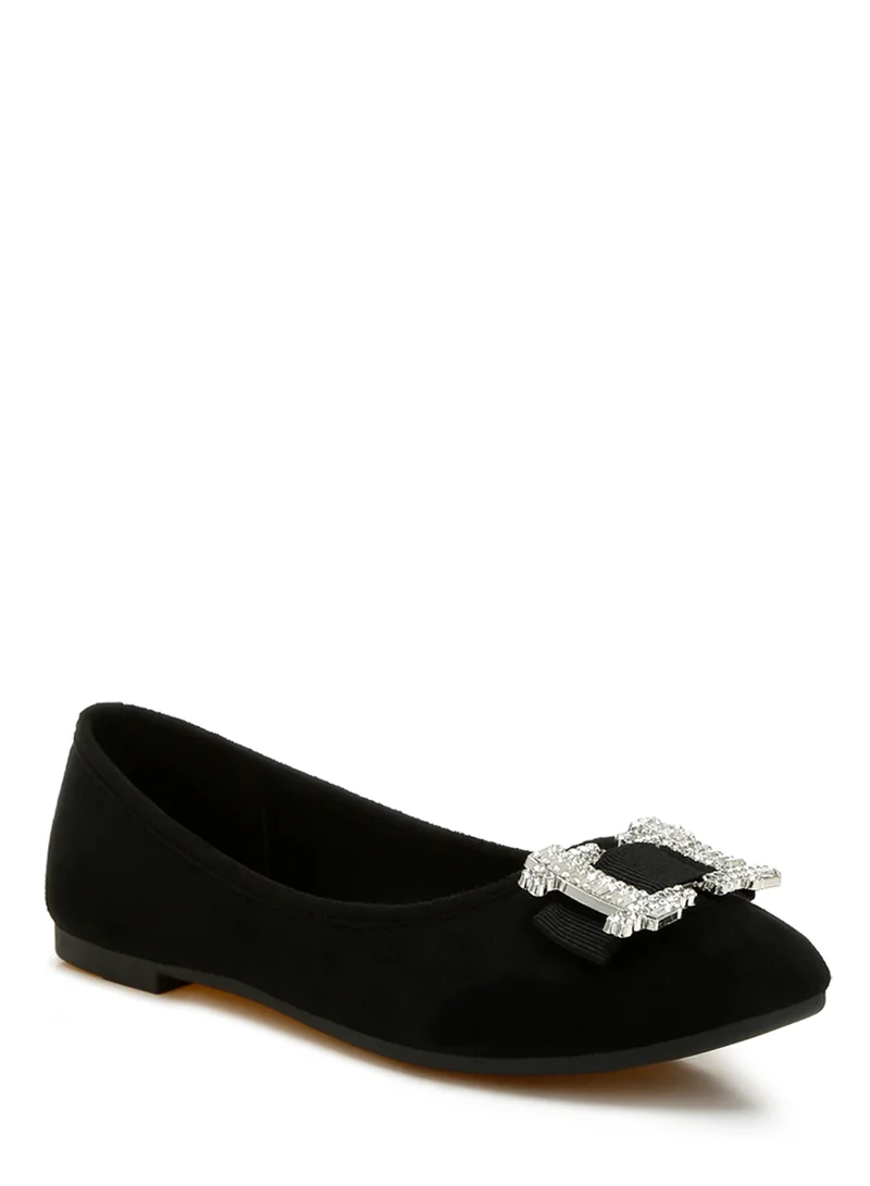 London Rag Rhinestone Buckle Detail Ballerinas in Black