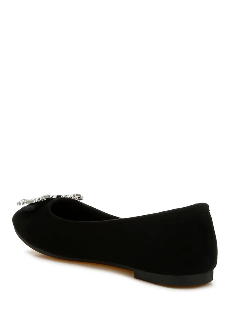 London Rag Rhinestone Buckle Detail Ballerinas in Black