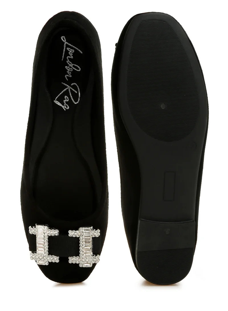 London Rag Rhinestone Buckle Detail Ballerinas in Black