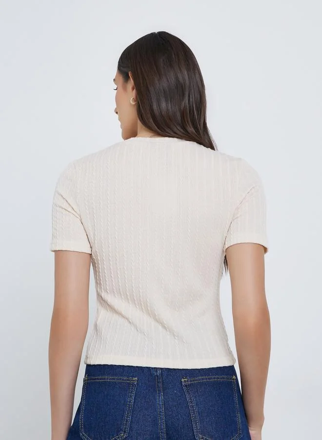 Styli Styli Women Cream Textured Buttoned Knit Top