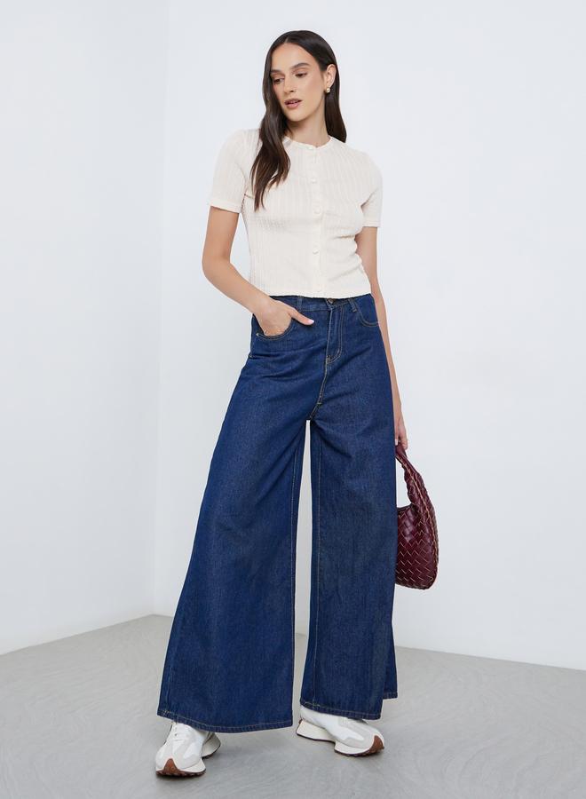 Styli Women Cream Textured Buttoned Knit Top - Image 2