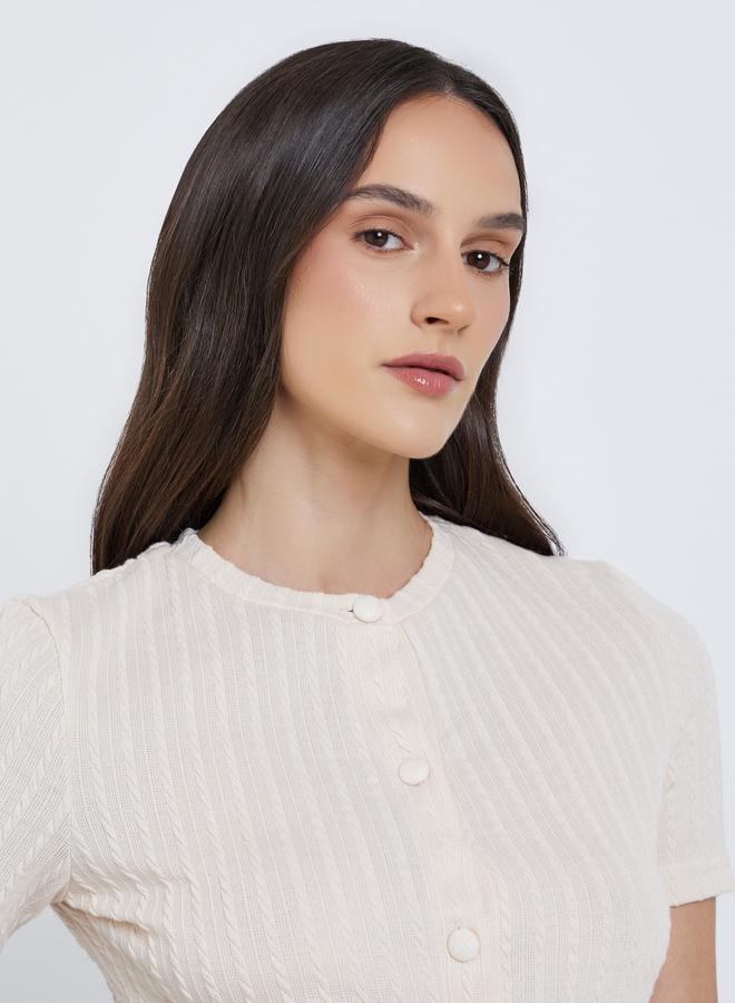 Styli Women Cream Textured Buttoned Knit Top - Image 3