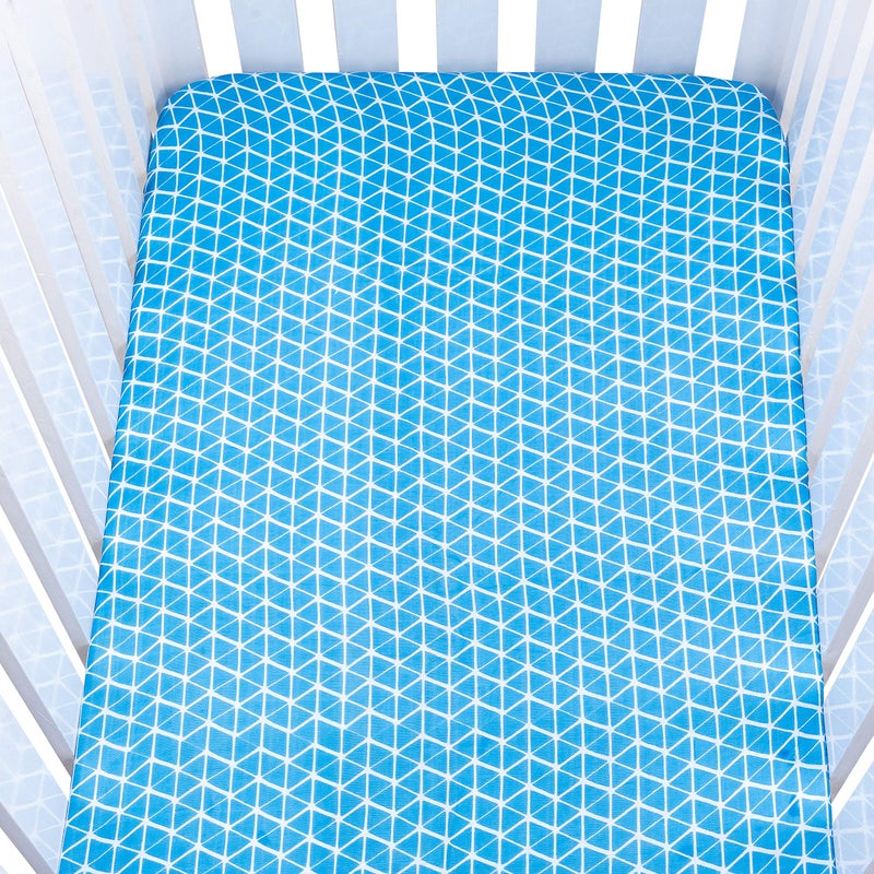 Theoni 100% Organic Cotton Muslin Cappadocia Dreams Blue Fitted Crib/Cot Sheets (Aztec Blue) - Image 1