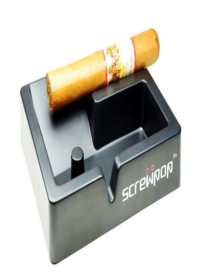 Screwpop 3Way Cigar Ashtray, Cigarillos and Pipes Built from Ultra-Strong Industrial Grade Black Melamine - Image 1