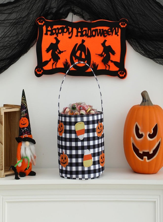 DYSHAYEN Halloween Basket Gingham Trick or Treat Bags Reusable Candy Bucket Gift Bag for Party Favor Supplies (Black Gingham) - Image 2