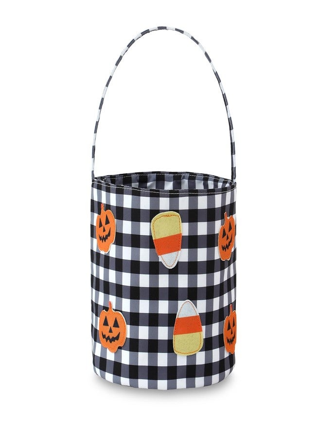 DYSHAYEN Halloween Basket Gingham Trick or Treat Bags Reusable Candy Bucket Gift Bag for Party Favor Supplies (Black Gingham) - Image 1
