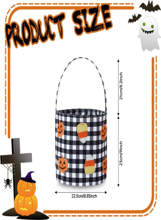 DYSHAYEN Halloween Basket Gingham Trick or Treat Bags Reusable Candy Bucket Gift Bag for Party Favor Supplies (Black Gingham) - Image 4
