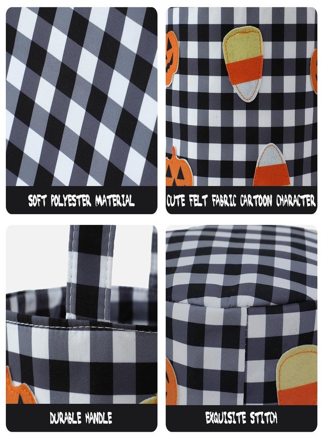 DYSHAYEN Halloween Basket Gingham Trick or Treat Bags Reusable Candy Bucket Gift Bag for Party Favor Supplies (Black Gingham) - Image 3