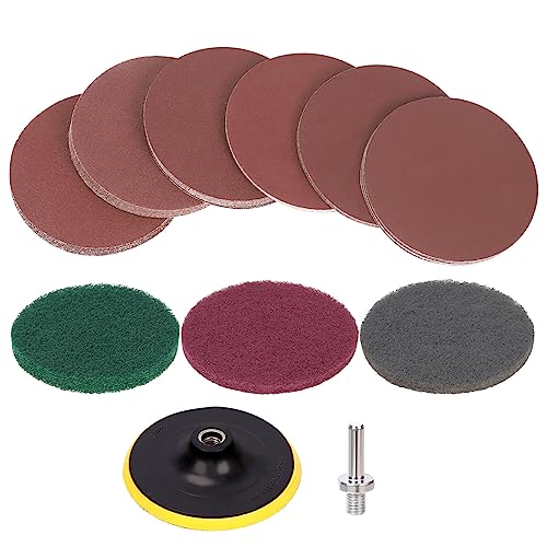 Glarks 64Pcs 5 Inch Sanding Discs Pad Kit Angle Grinder Attachments with 5811 Threads Drill Scuffing Discs and 80 100 120 180 240 400 Grits Sandpaper for Metal Wood Buffing Polishing - Image 1