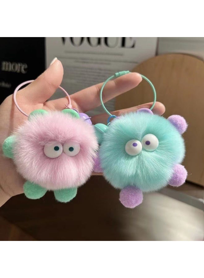 Generic Cute Fluffy Fur Pompom Keychain Soft Plush Ball Key Chain Car Ring Women Charm Bag Small Briquettes Pendant Jewelry-Color:style 10  - Image 2