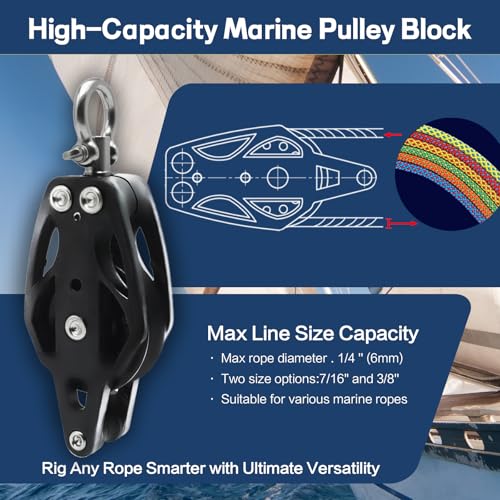 RiaYer 35mm Swivel Sailing Block with Becket for Marine Rigging, Durable T316 Construction, High Load Capacity 1800 lbs, Fits 3/8" Line - Corrosion Resistant Pulley for Sheets and Control Lines-HL004 - Image 4
