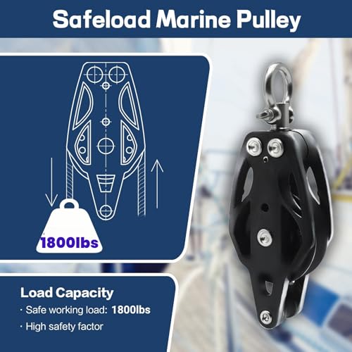 RiaYer 35mm Swivel Sailing Block with Becket for Marine Rigging, Durable T316 Construction, High Load Capacity 1800 lbs, Fits 3/8" Line - Corrosion Resistant Pulley for Sheets and Control Lines-HL004 - Image 5
