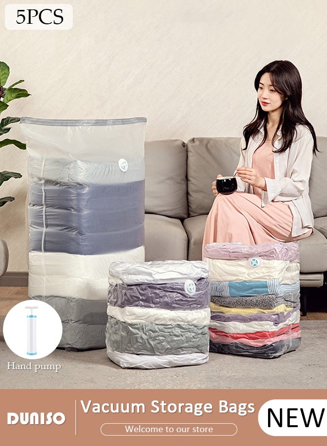 DUNISO Vacuum Space Saver Bag, 5 Pack Small Size Reusable Vacuum Storage Bag(70 x 50 x 32 cm), Vacuum Seal Storage Bag with Hand Pump, Suitable for cotton quilt, blanket, clothing - Image 1
