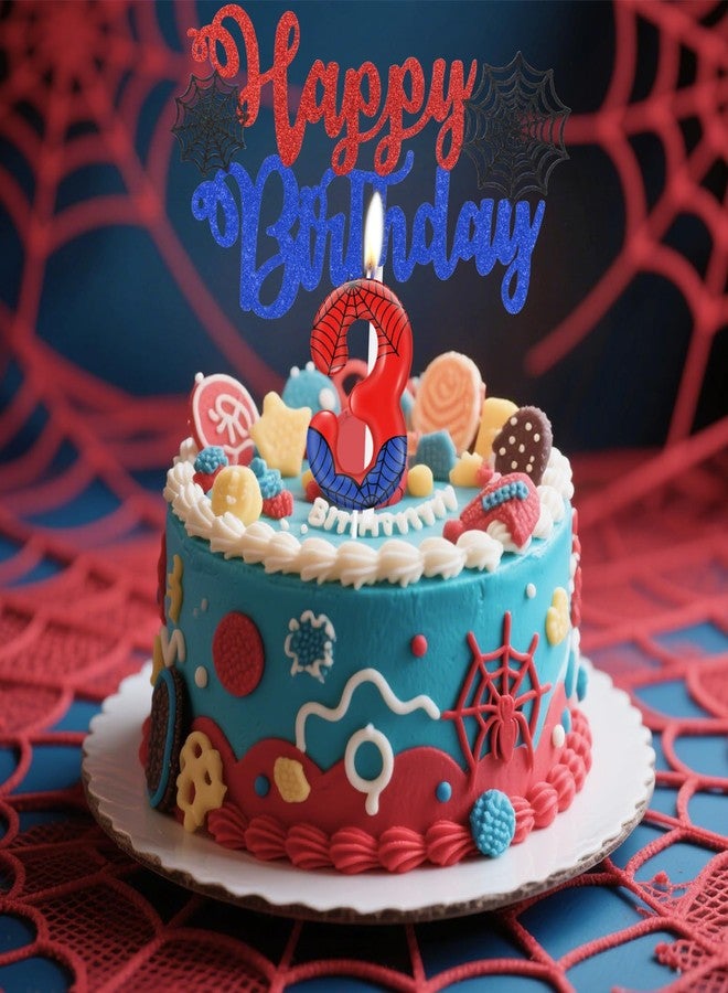 iNINGER Spider Themed Birthday Cake Decoration,Red Spider 8th Birthday Candles Cartoon Themed Number 8 Candle Decorations for Boys Girls Kids Party Supplie - Image 4
