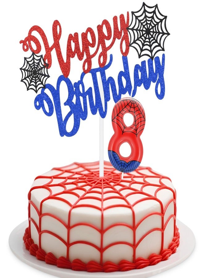 iNINGER Spider Themed Birthday Cake Decoration,Red Spider 8th Birthday Candles Cartoon Themed Number 8 Candle Decorations for Boys Girls Kids Party Supplie - Image 1