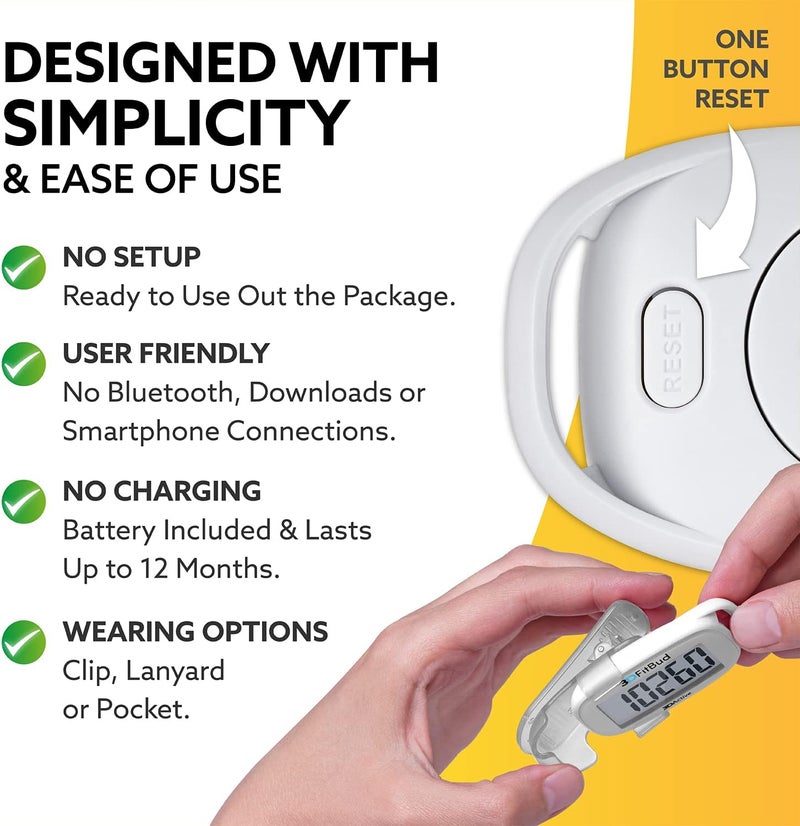 3DActive 3DFitBud Simple Step Counter Walking 3D Pedometer by with Clip, Lanyard Accurate Step Tracker Large Display, Easy to Use for Kids Men Women Adult Seniors Daily Step Tracking - A420S - Image 3