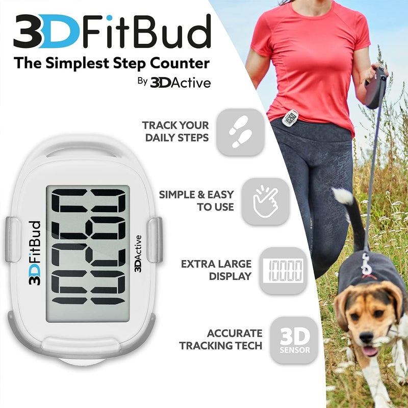 3DActive 3DFitBud Simple Step Counter Walking 3D Pedometer by with Clip, Lanyard Accurate Step Tracker Large Display, Easy to Use for Kids Men Women Adult Seniors Daily Step Tracking - A420S - Image 2