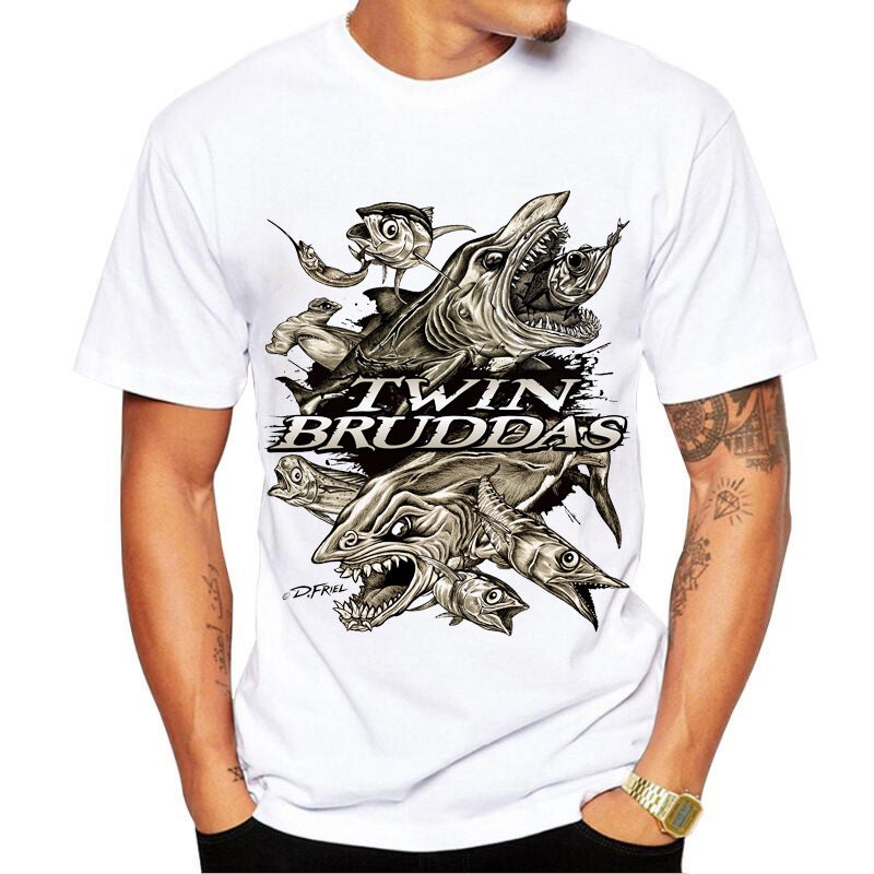 Generic [Spot] fishing T-shirt European and American original personality young men and women fashion short sleeve printed t-shirt popular White 1 - Image 3