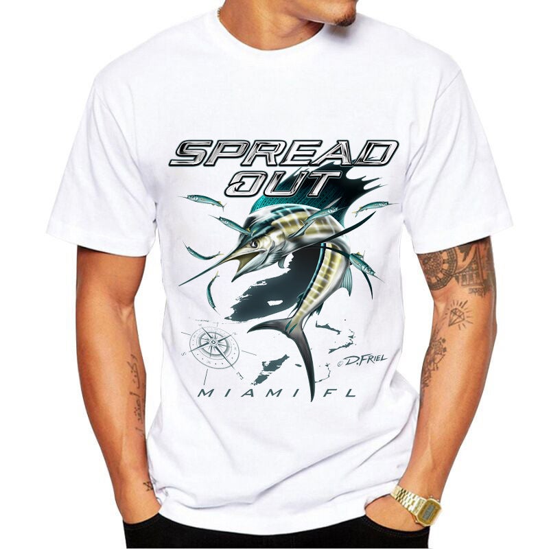 Generic [Spot] fishing T-shirt European and American original personality young men and women fashion short sleeve printed t-shirt popular White 1 - Image 5