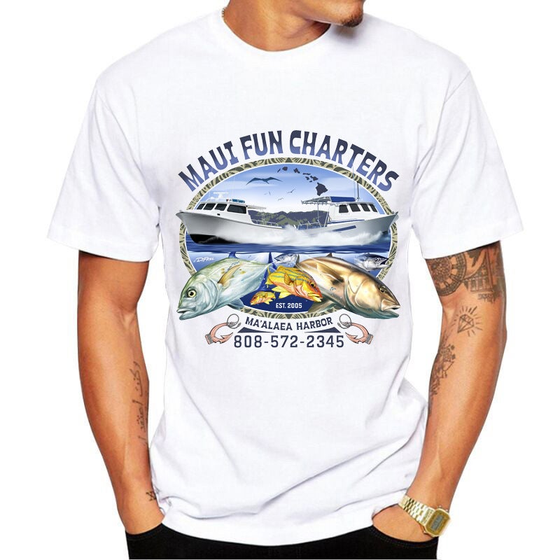 Generic [Spot] fishing T-shirt European and American original personality young men and women fashion short sleeve printed t-shirt popular White 1 - Image 4