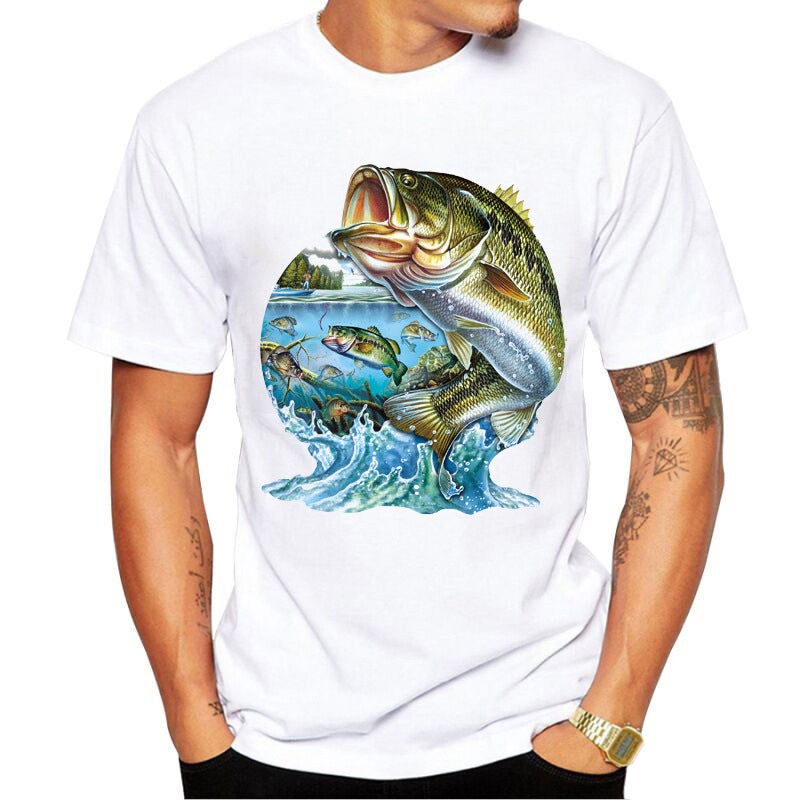 Generic [Spot] fishing T-shirt European and American original personality young men and women fashion short sleeve printed t-shirt popular White 1 - Image 1
