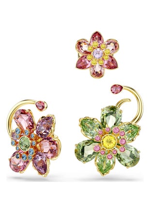 Green and red flower stud earrings