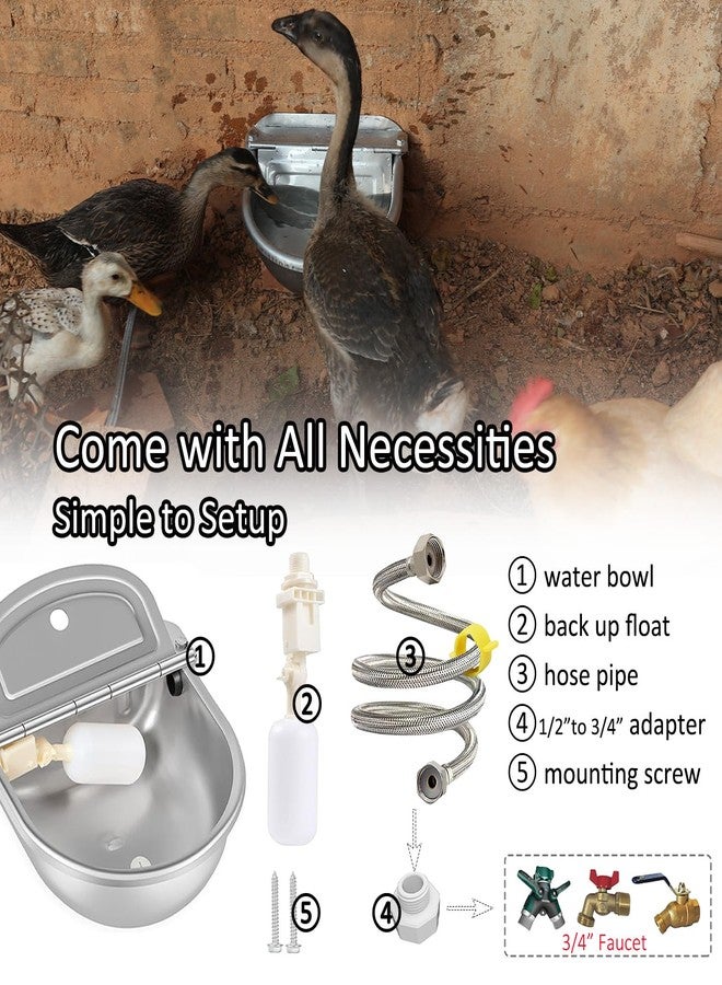 Essilnn Automatic Water Dispenser for Dog Water Bowl Dispenser Large Size Stainless-Steel Waterer Feeder Self Filling Water Trough for Poultry and Livestock (Stainless Steel, Large) - Image 3