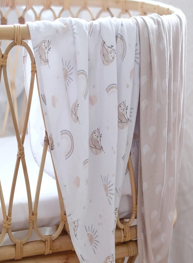 Living Textiles 2PK Jersey Swaddle Blankets - Rainbow Sloth - Cozy Fabric for Best Comfort - Ultra Soft, Lightweight, Versatile Receiving Blanket | Baby Essentials | Baby Gift Ideas for Newborn, Infant, Boys & Girls - Image 2