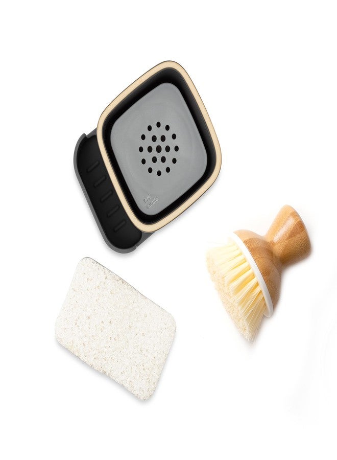 Full Circle Bubble Up Combo-Family Safe, Formaldehyde-Free-Gray Ceramic Soap Dish with Plant-Based Sponge & Bamboo Dish Brush-Versatile Kitchen Scrub Brush Set for Pots, Pans,Counter & Sink,Gray - Image 2