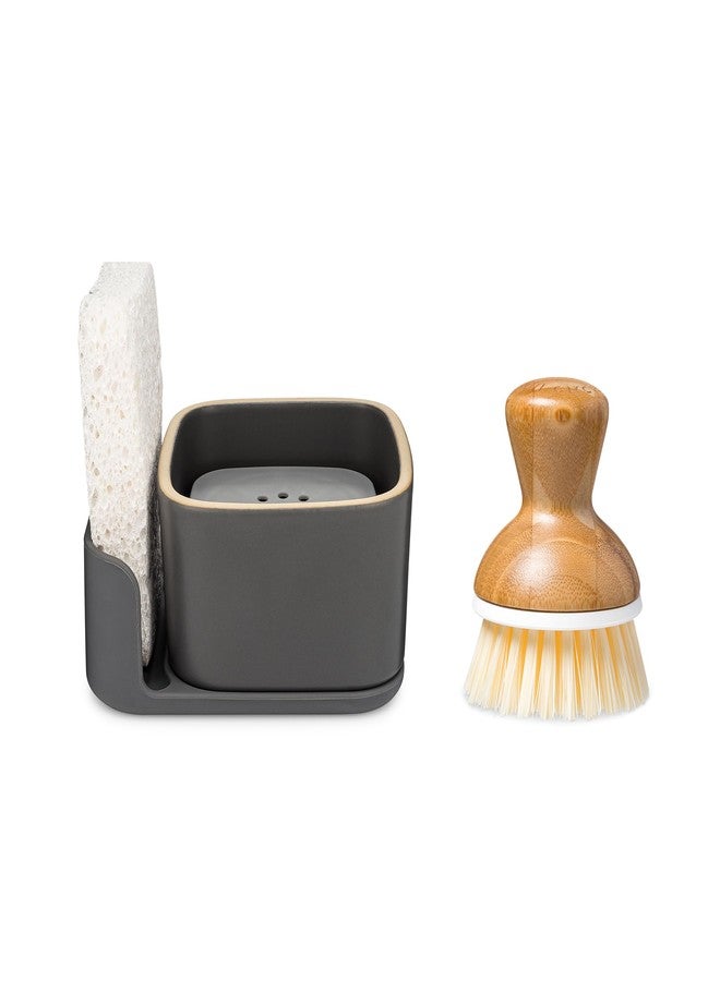 Full Circle Bubble Up Combo-Family Safe, Formaldehyde-Free-Gray Ceramic Soap Dish with Plant-Based Sponge & Bamboo Dish Brush-Versatile Kitchen Scrub Brush Set for Pots, Pans,Counter & Sink,Gray - Image 4