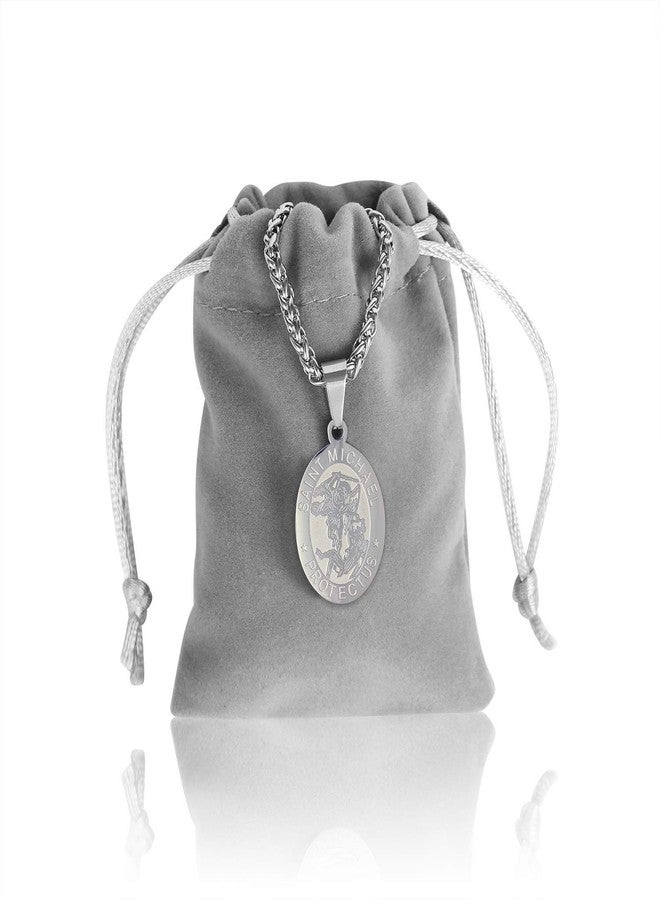 RS Silver St Saint Michael Medal Necklace for Men Boys Stainless Steel Pendant Chain Catholic Religious Baptism First Communion Confirmation Jewelry Gifts Teen Teenage Him Son - Image 5