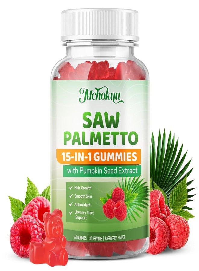 Mchokuu Saw Palmetto Gummies 600mg for Men & Women – Pumpkin Seed Oil Gummies with Saw Palmetto Supplement for Hair Growth & Skin Health, DHT Blocker - Sugar Free, Non-GMO, Raspberry Flavor 60 Count - Image 1