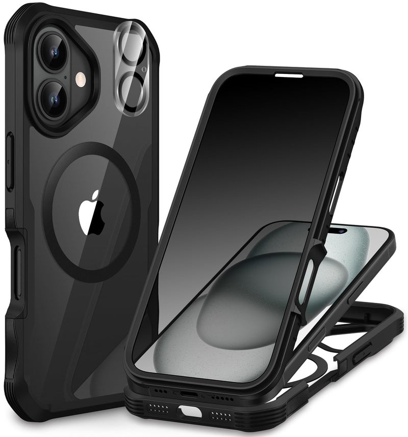 CENHUFO Magnetic Privacy for iPhone 16 Plus Case [Compatible with Magsafe] Full Body Phone Case Built-in 9H Tempered Glass Privacy Screen Protector and Camera Lens Cover, Shockproof Bumper - Black - Image 1
