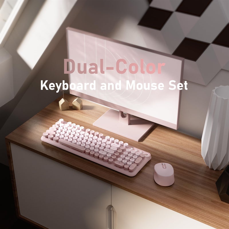 Wireless Keyboard and Mouse Combo, Full-Size 2.4G Set with Number Pad, Long Battery Life, Plug Play for Office and Student Use (Pink) - Image 2